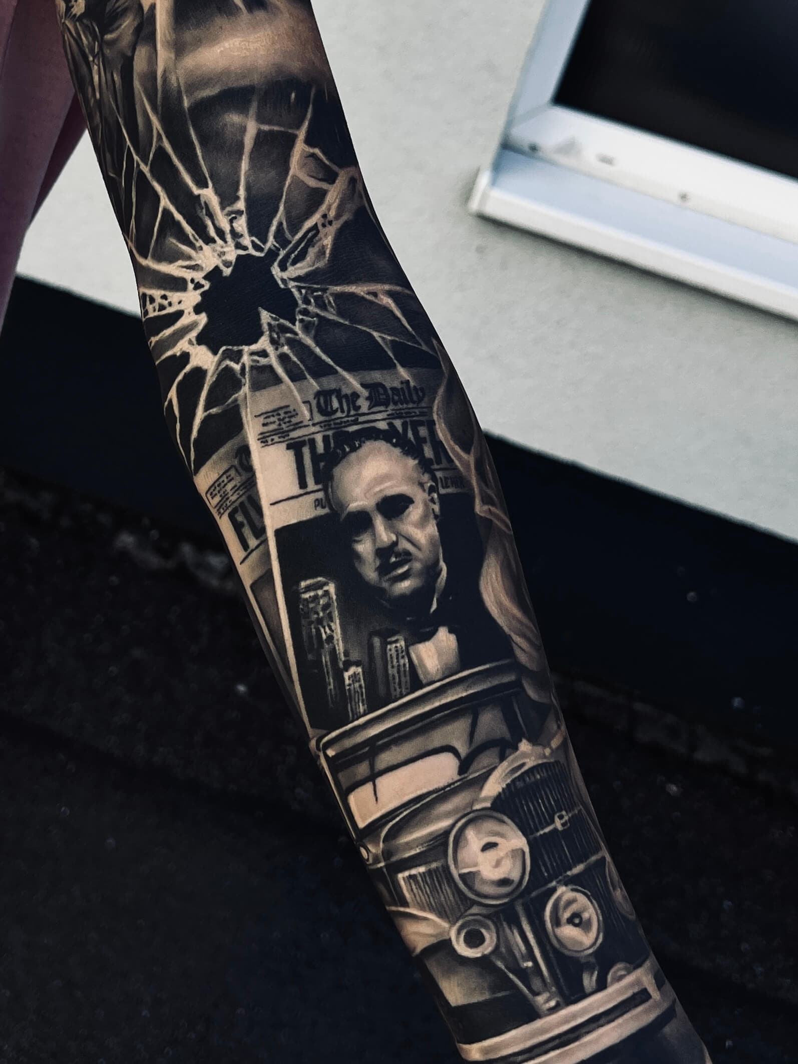 Black & Grey Gangster Tattoo Sleeve