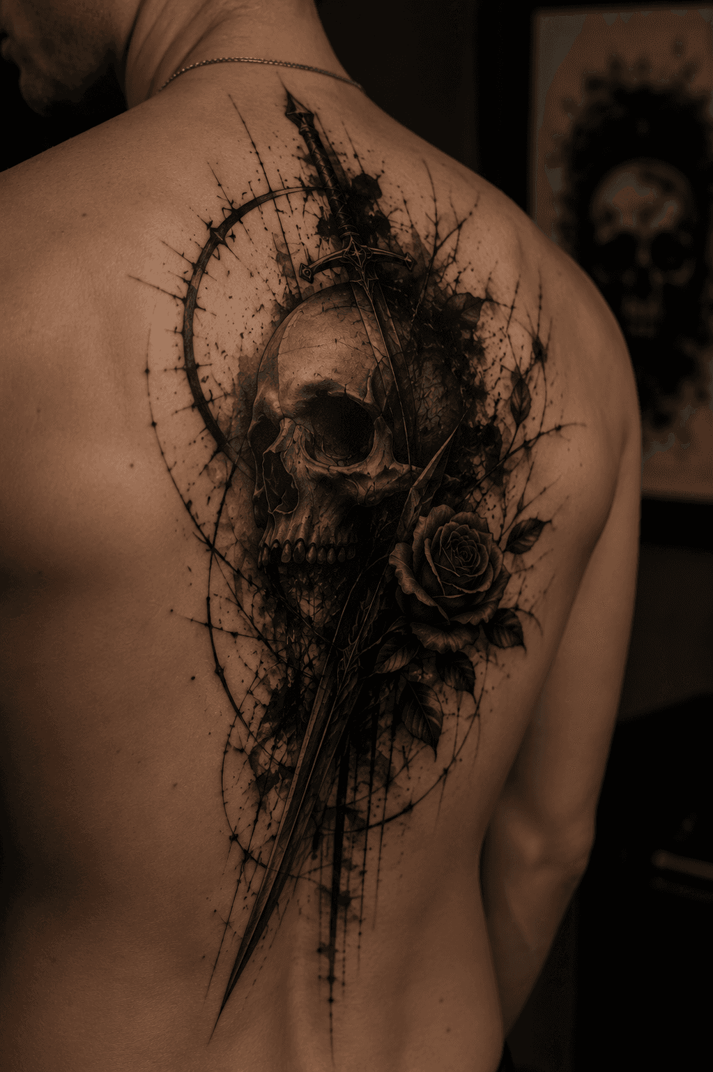 Back Tattoo mit Skull und Rose