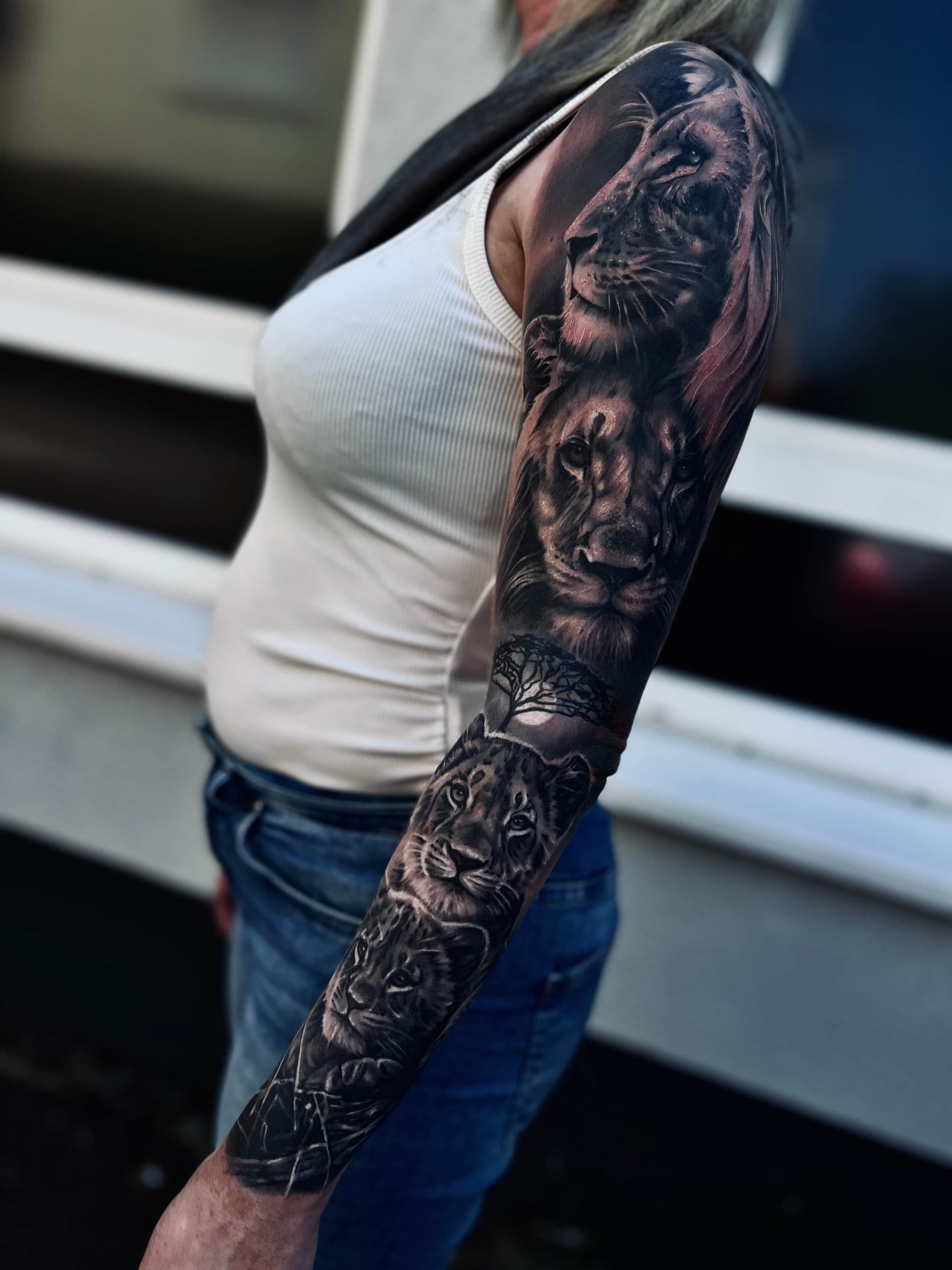 Mona Lisa Detail Tattoo in Black & Grey